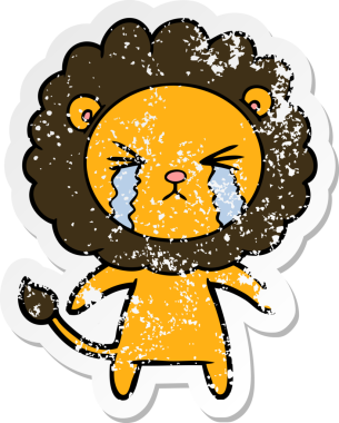 Bir insan tarafından çizilmiş ağlayan bir aslanın dertli çıkartması.