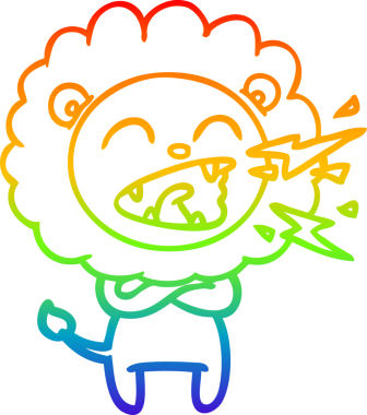 Gökkuşağı gradyan çizgi çizimi Bir insan tarafından çizilmiş kükreyen bir aslan