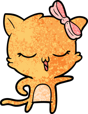 Bir insan tarafından çizilmiş kafasında yay olan çizgi film kedisi.