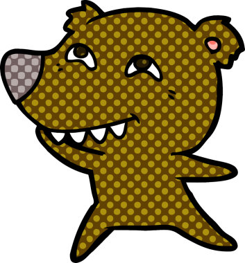 Bir insan tarafından çizilmiş dişleri gösteren çizgi film ayısı.