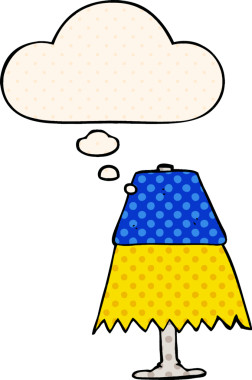 Çizgi roman tarzında düşünce baloncuğu olan çizgi film masası lambası.