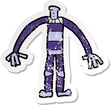 Bir insan tarafından çizilmiş robot bir karikatürün gerilimli çıkartması.