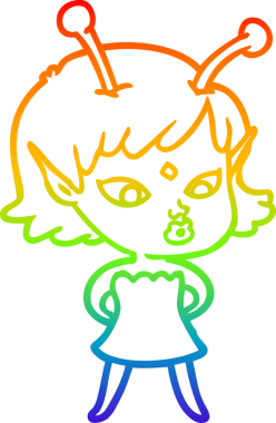 Gökkuşağı gradyan çizgisi bir insan tarafından çizilmiş güzel bir uzaylı kızın çizimi.