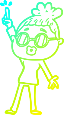 Bir insan tarafından çizilmiş gözlüklü, dans eden bir kadının soğuk gradyan çizimi.