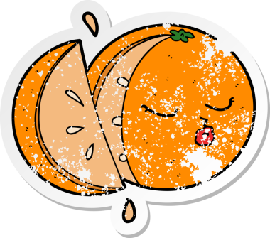 Bir insan tarafından çizilmiş portakal renkli bir karikatür çıkartması.