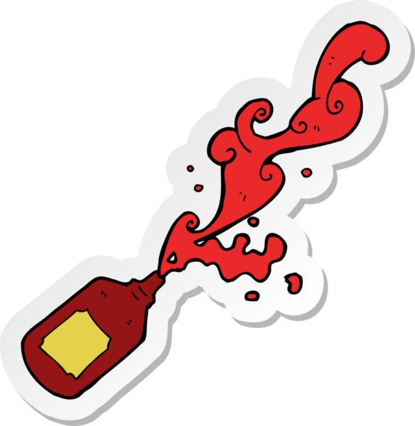 Bir insan tarafından çizilmiş ketçap fışkırtan bir karikatür çıkartması.