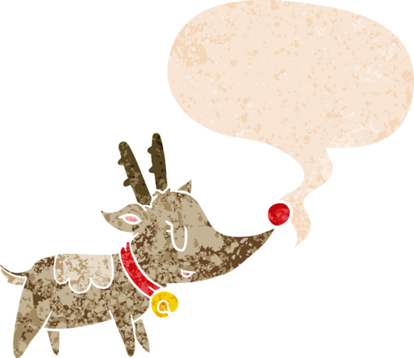 Bir insan tarafından çizilmiş, grunge dertli retro desenli konuşma baloncuklu karikatür Noel geyiği.