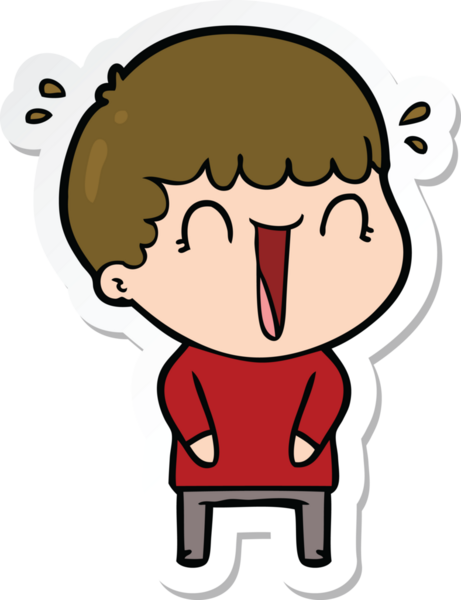 Bir insan tarafından çizilmiş, gülen bir karikatürcünün çıkartması.