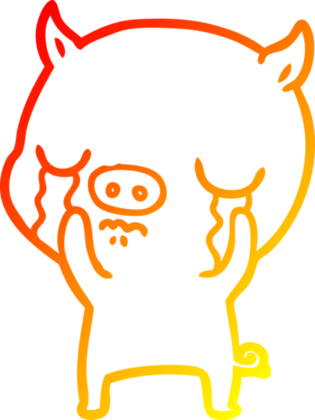 Bir insan tarafından çizilmiş, ağlayan bir domuzun sıcak çizgi çizimi.