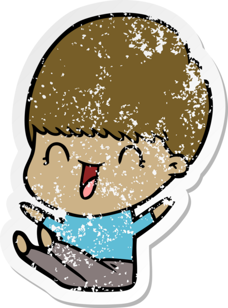 Bir insan tarafından çizilmiş mutlu çizgi film çocuğunun sıkıntılı çıkartması.