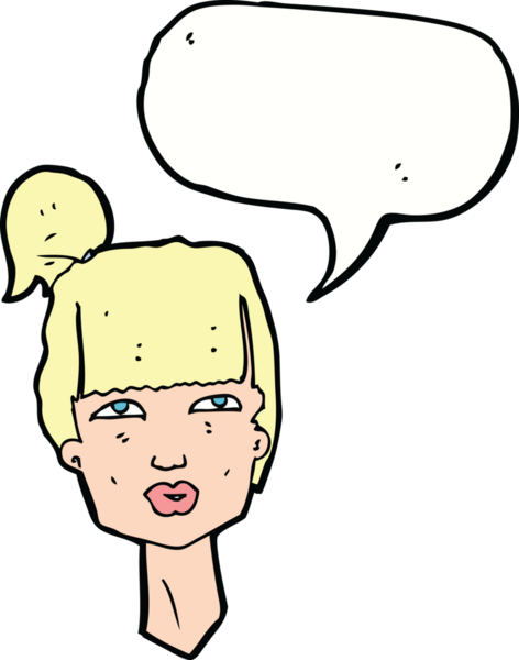 Bir insan tarafından çizilmiş konuşma balonlu bir kadın kafası.