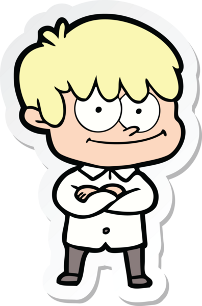 Bir insan tarafından çizilmiş mutlu bir çizgi film karakterinin çıkartması.