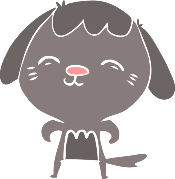 Bir insan tarafından çizilmiş mutlu düz renkli çizgi film köpeği.