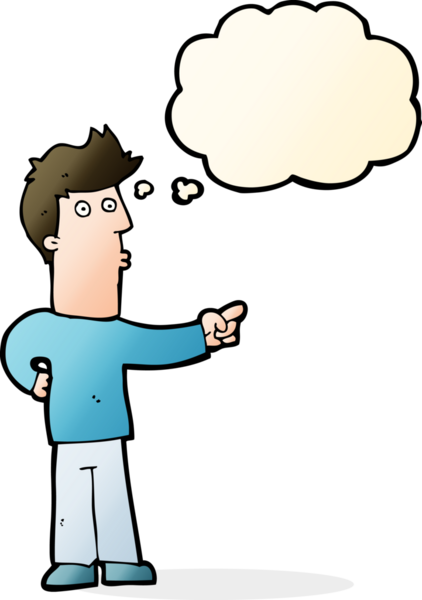 Bir insan tarafından çizilen düşünce baloncuğuyla işaret eden çizgi film adamı.