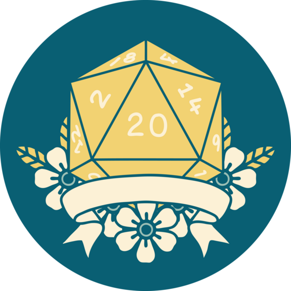 Retro Dövme Biçimi Doğal 20 kritik vuruş D20 zar bir insan tarafından çizildi