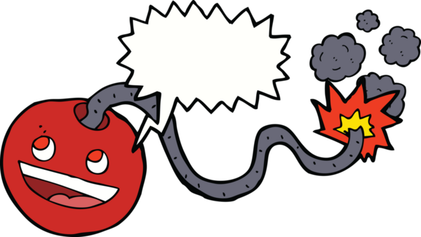 Bir insan tarafından çizilmiş konuşma baloncuğu ile yanan bir bomba.