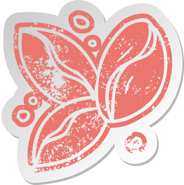 Bir insan tarafından çizilmiş üç kahve çekirdekli eski bir çizgi film çıkartması.