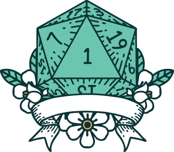 Retro Dövme Biçimi Doğal Bir d20 zar bir insan tarafından çizildi