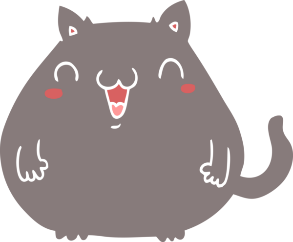 Bir insan tarafından çizilmiş düz renkli çizgi film kedisi