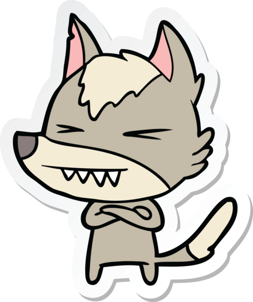 Bir insan tarafından çizilmiş kızgın bir kurt çizgi filminin çıkartması.