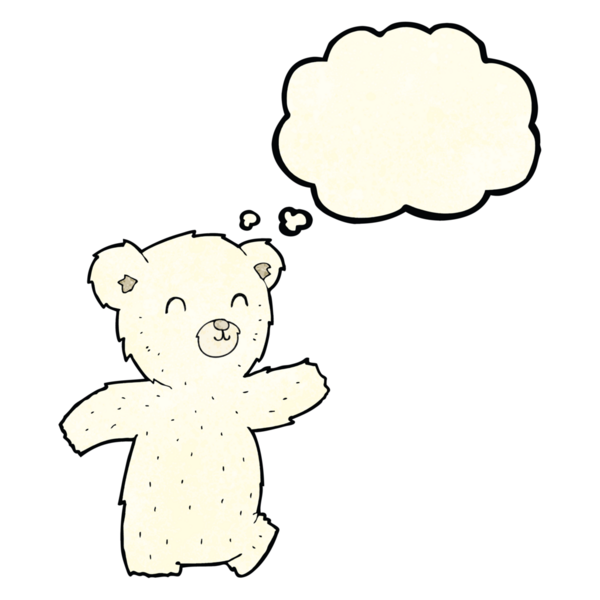 Bir insan tarafından çizilmiş düşünce baloncuklu şirin kutup ayısı.