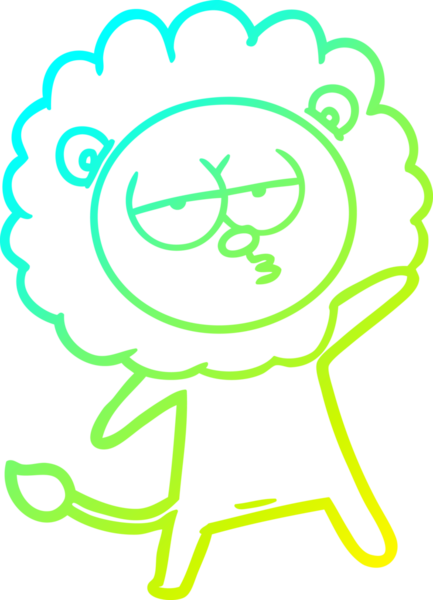 Bir insan tarafından çizilmiş, karikatür çizen, yorgun bir aslan.