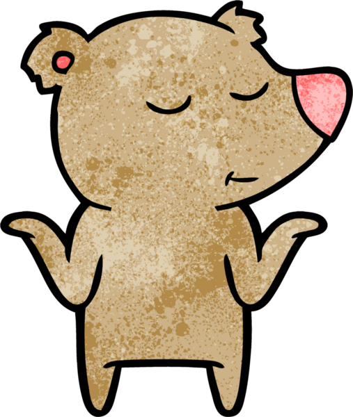 Mutlu çizgi film ayısı bir insan tarafından çizilmiş omuzlarını silkiyor.