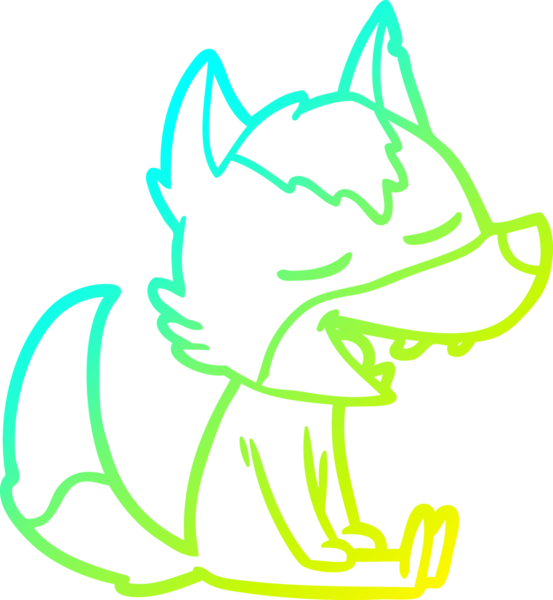 Bir insan tarafından çizilmiş gülen bir kurdun soğuk çizgi çizimi.