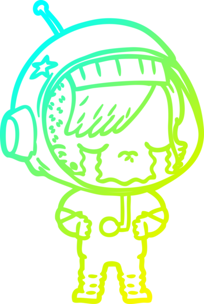 Bir insan tarafından çizilmiş ağlayan astronot bir kızın soğuk gradyan çizimi