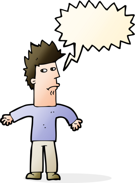 Bir insan tarafından çizilmiş konuşma baloncuğu ile kafası karışmış bir adam.