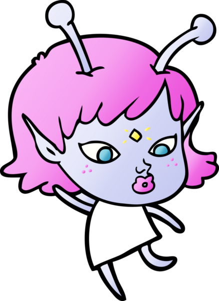 Güzel uzaylı kız bir insan tarafından çizilmiş.