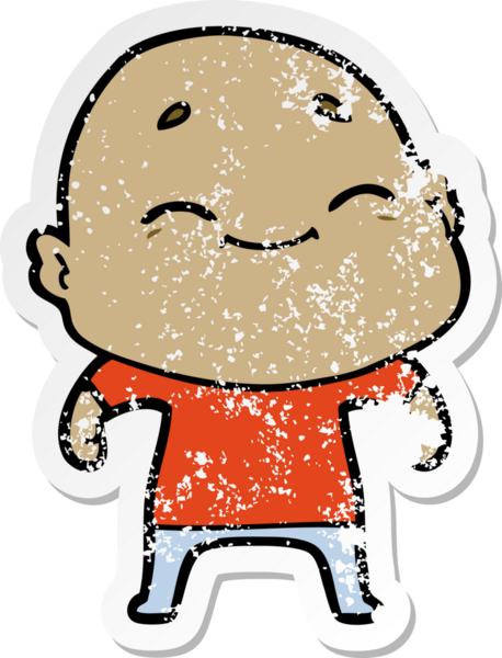 Bir insan tarafından çizilmiş mutlu, kel bir adamın sıkıntılı çıkartması.