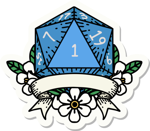 Bir insan tarafından çizilmiş doğal bir d20 zar etiketi.