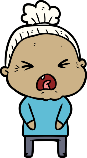 Bir insan tarafından çizilmiş kızgın yaşlı kadın çizgi filmi.