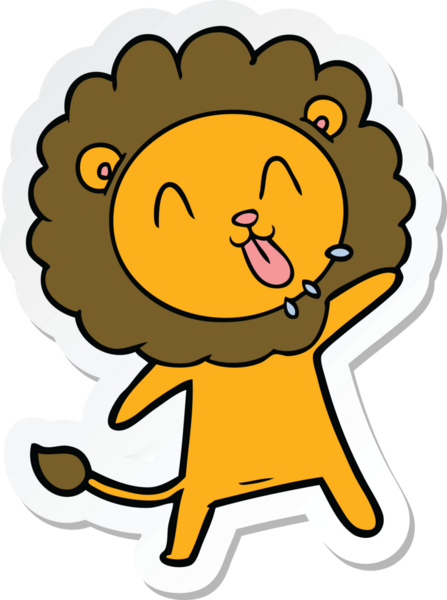 Bir insan tarafından çizilmiş mutlu bir aslanın çıkartması.