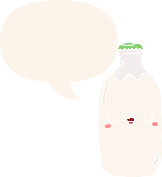 Bir insan tarafından çizilmiş eski moda konuşma baloncuklu tatlı süt şişesi.