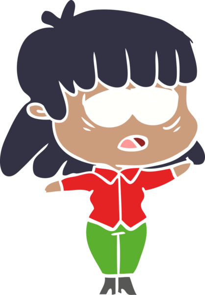 Düz renkli çizgi film. Bir insan tarafından çizilmiş yorgun kadın.