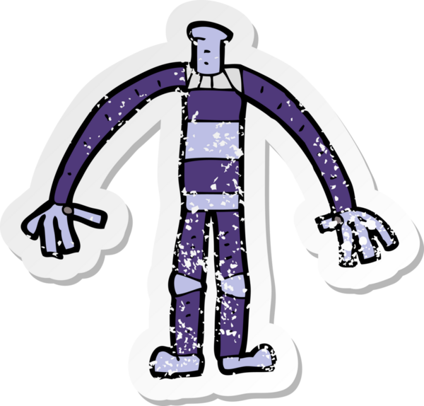 Bir insan tarafından çizilmiş robot bir karikatürün gerilimli çıkartması.