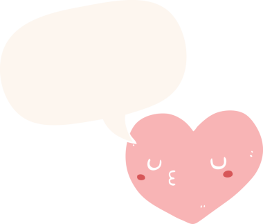 Bir insan tarafından çizilmiş eski tarz bir konuşma baloncuğu olan karikatür aşk kalbi.