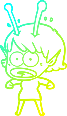 Bir çizgi film karakteri, bir insan tarafından çizilmiş soğuk gradyan çizimi.