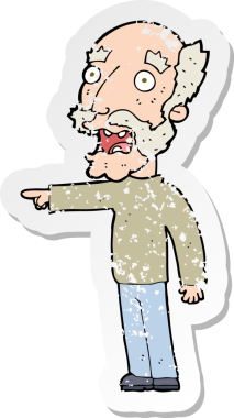 Bir insan tarafından çizilmiş, korkmuş, yaşlı bir adamın karikatür yapıştırması.