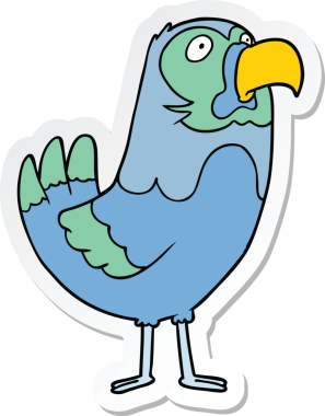 Bir insan tarafından çizilmiş bir papağanın çıkartması.