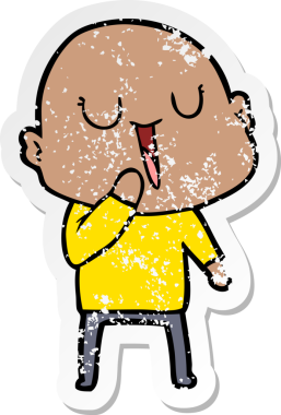 Bir insan tarafından çizilmiş mutlu, kel bir adamın sıkıntılı çıkartması.