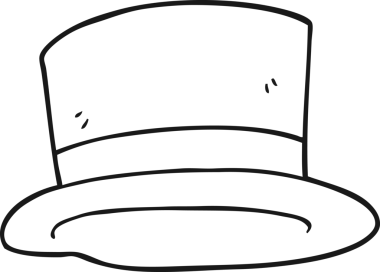 Bir insan tarafından çizilmiş siyah beyaz bir silindir şapka.