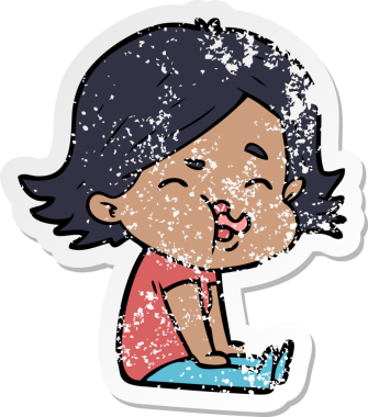 Bir insan tarafından çizilmiş karikatür kızının sıkıntılı çıkartması.