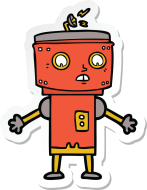 Bir insan tarafından çizilmiş robot karikatür çıkartması.