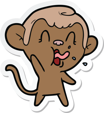 Bir insan tarafından çizilmiş çılgın bir maymun çıkartması.