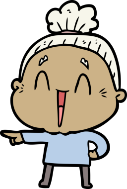 Bir insan tarafından çizilmiş mutlu yaşlı kadın çizgi filmi.