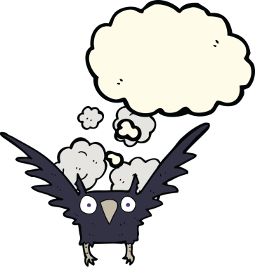 Bir insan tarafından çizilmiş düşünce baloncuklu ürkünç kuş.