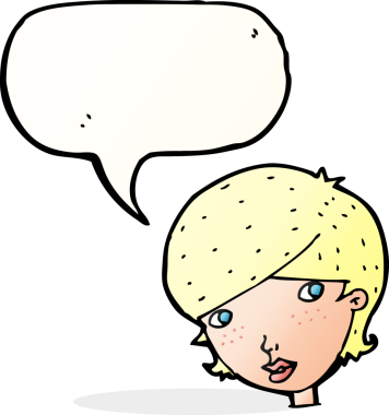 Bir insan tarafından çizilmiş konuşma balonu olan karikatür dostu bir kadın.